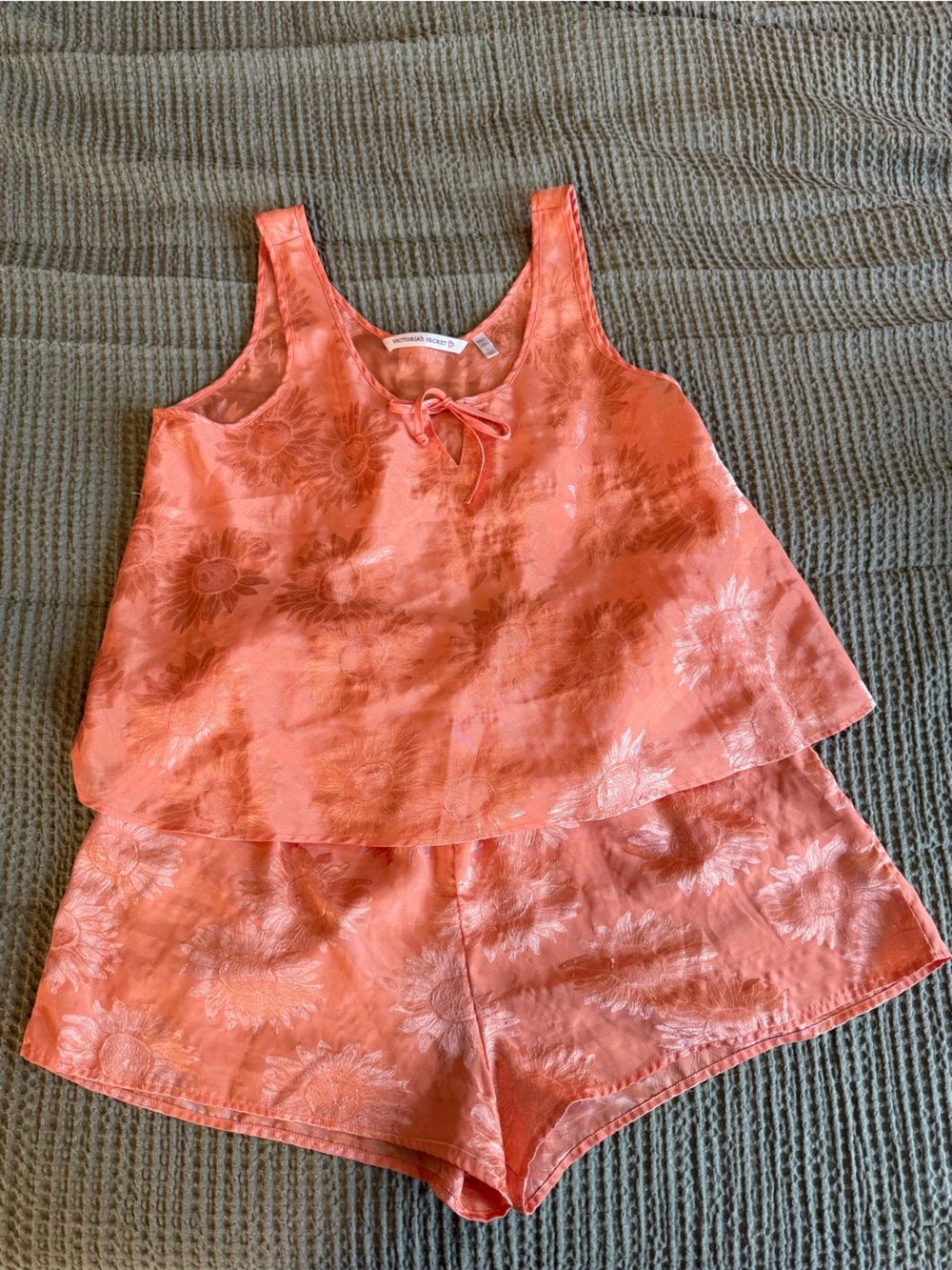 Vintage Victoria’s Secret Sleep Set Coral Orange Sunflower Floral Short and Tank